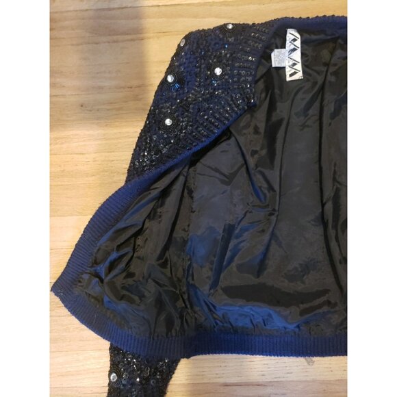 Vintage M M Kriza Beaded Jacket Cardigan Sweater Sequins Navy 100% Wool Size S - Picture 14 of 16